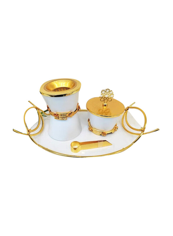 

Generic Home Decorative Flower Antique Design Incense Bakhoor Burner Set, White/Gold