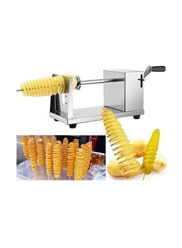 

Generic Manual Stainless Steel Fruit and Vegetable Tornado Spiral Potato Slicer French Fries Cutter, um-cl1, Silver