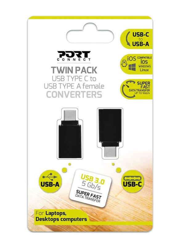 

Port Connect Twin Pack USB Type C to USB Type A Converters, Black