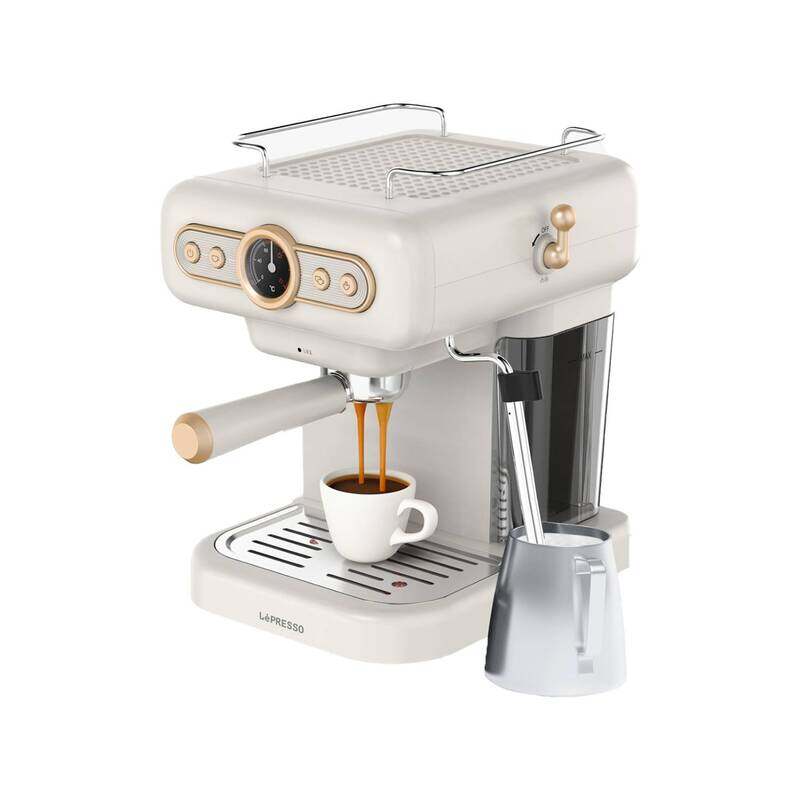 

LePresso Coffee Machine with 950W Power 15 Bar Pump Pressure 1.2L Water Tank Steam Control Cup Warmer Boiler Gauge One & Two Cup Filters Portafilter C