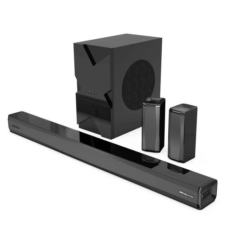 

Powerology 5.1CH Home Theater Soundbar with Dolby Audio, Wireless Subwoofer, 370W Output, Bluetooth V5.3, USB & AUX Ports, LED Display, Remote Control