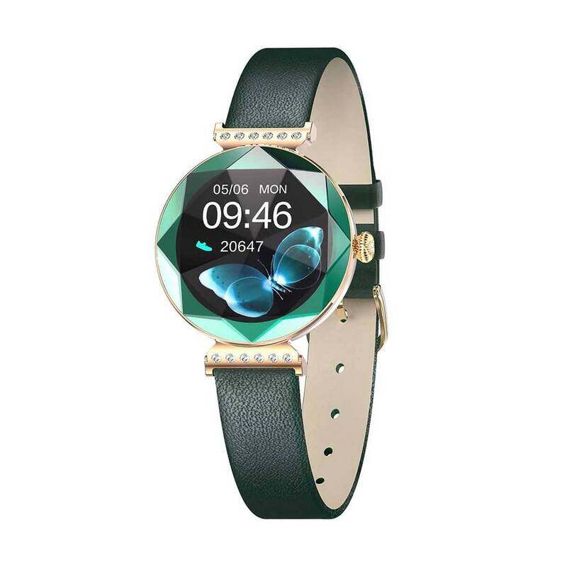 

Green Lion Swarovski Smartwatch with 1.09 inch Display, 240 by 240 Pixel IPS Resolution, Fingerprint Protection, Wireless Charger, and 16mm Watch Band