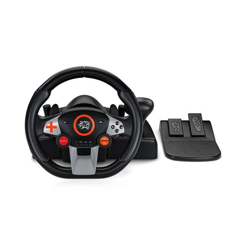 

Porodo Gaming 7 in 1 Steering Wheel with 270° Coil Spring Mechanism, 10" Racing Wheel, Vibration Motor, Responsive Pedal, Plug & Play Setup, Gear Leve