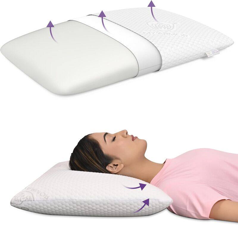 

My Armor brand Memory Foam Pillow Thin Size - (24x15x5.5 Inches), with Removable Zipper Cover, White, Pack of 1