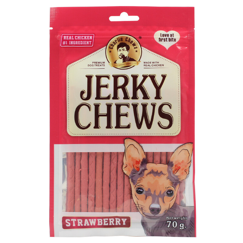 

Charlie Chews Charlie Jerky Chews Stick Strawberry Flavor Premium Dog Treats 70G