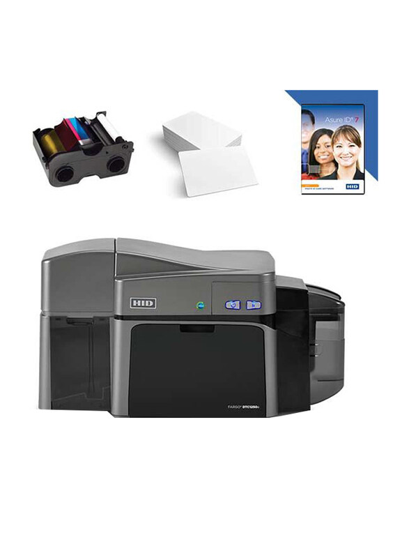 

Fargo DTC1250e ID Card Double Side Printer with AsureID 7 Software Plain PVC Cards & Fargo Ribbon 45000, Multicolour