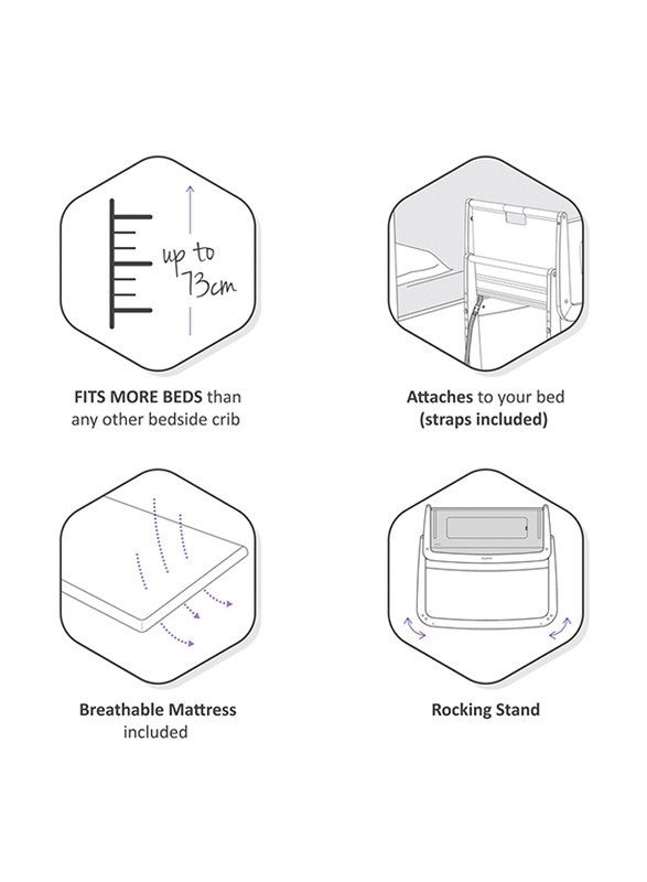 Snuz Pod 4 Baby Bedside Crib Safety Tested Breathable Mattress & Dual View Mesh Windows, 100 x 95 x 49cm, Slate
