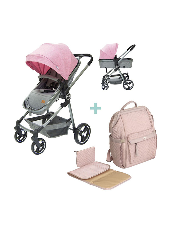 Moon Pro 2-in-1 Stroller with Elisa Diaper Backpack, Pink