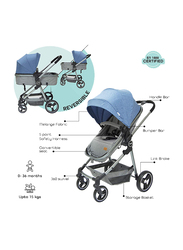 Moon 2-in-1 Pro Aluminum Frame Single Baby Stroller, Grey Melange/Blue
