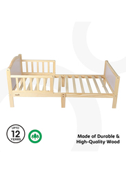 Moon Wooden Toddler Bed with Safety Guard Rail, Ages 3 years to 12 Years, 143 x 73 x 60cm, Natural Wood
