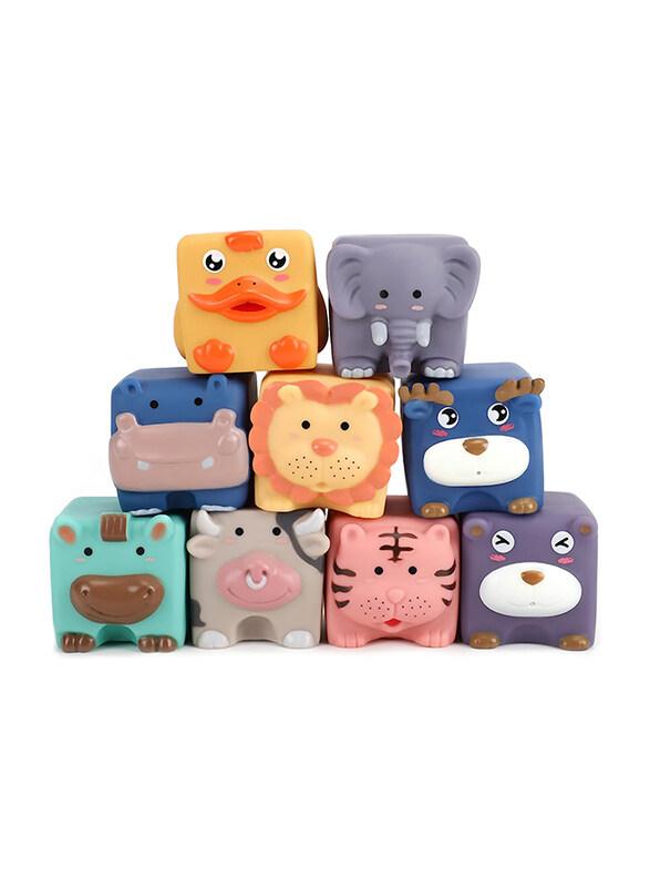 

Moon Animal Building Blocks, Squeeze and Stack Educational Toy, 9 Pieces, Ages 18+ Month