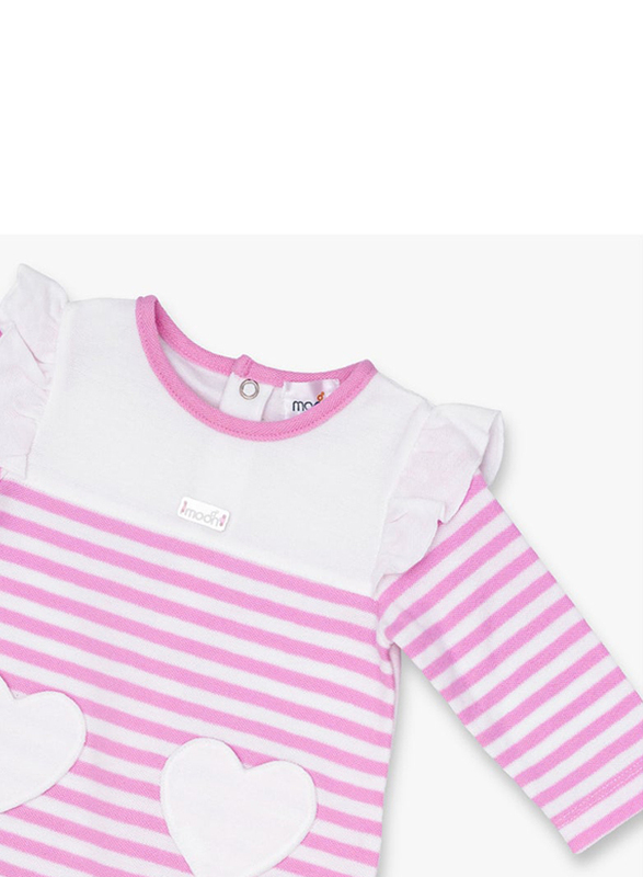 Moon 100% Cotton Stripes Sleepsuit for Baby Girls, 1-3 Months, Pink/White