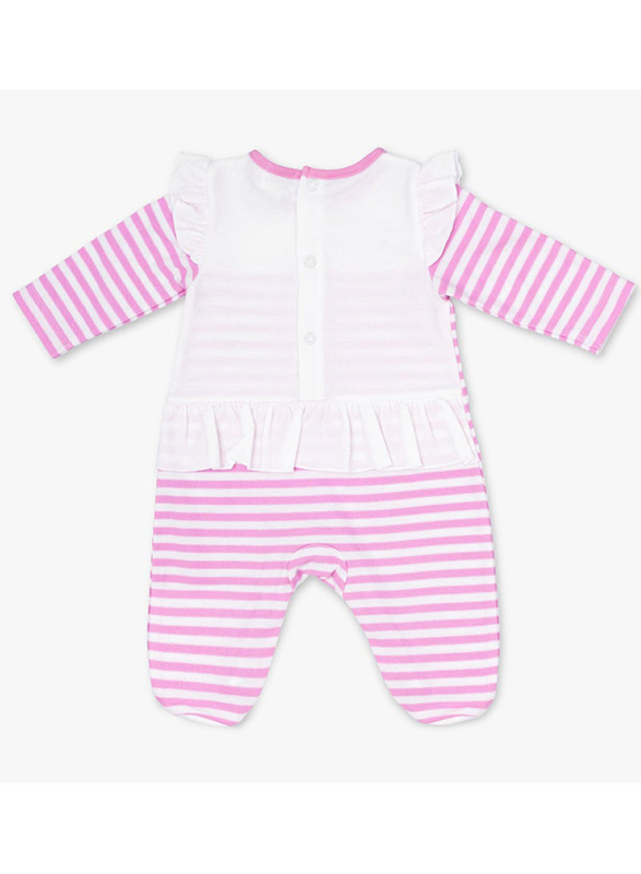 Moon 100% Cotton Stripes Sleepsuit for Baby Girls, 1-3 Months, Pink/White