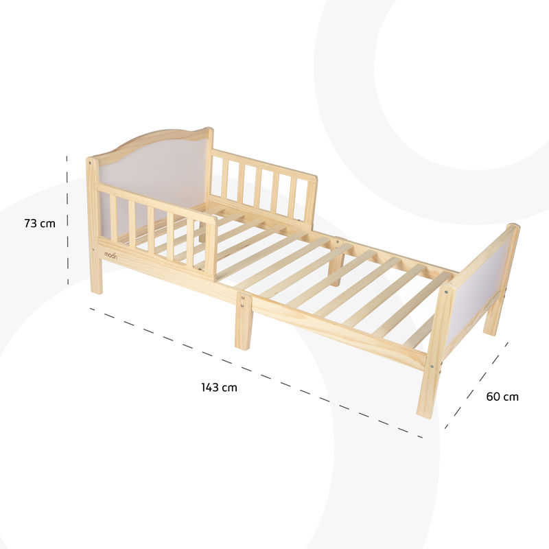 Moon Wooden Toddler Bed with Mattress, Natural Wood