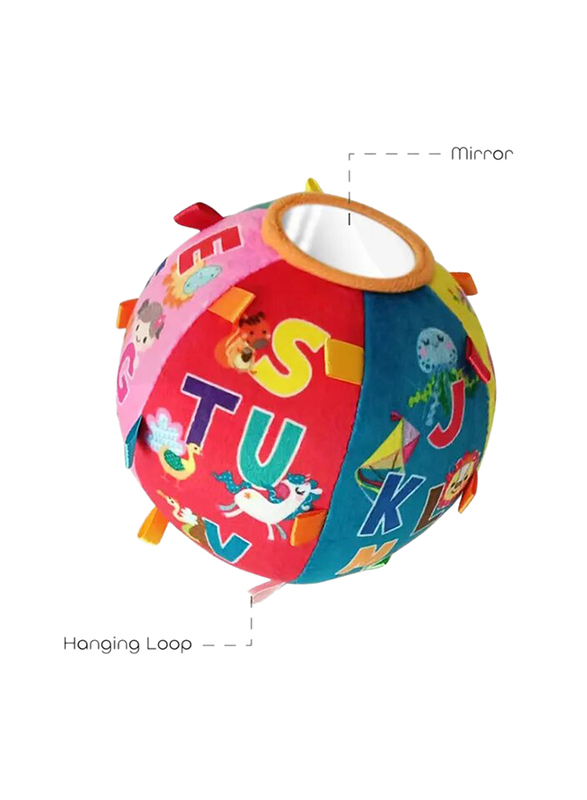 Moon Soft Ball for Baby Colorful Engaging Kids Toy Activity Ball with Rattle Loops Alphabets, Multicolour