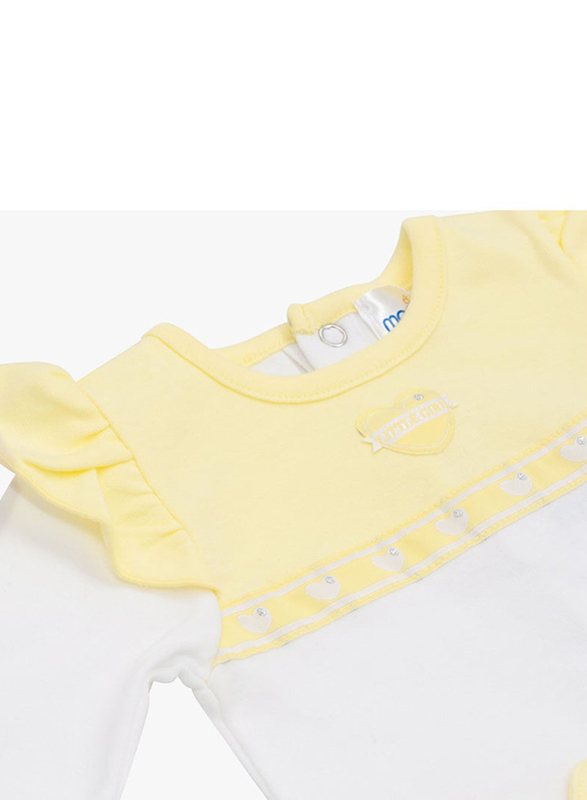 Moon 100% Cotton Hearts Sleepsuit for Baby Girls, 0-1 Months, Yellow/White