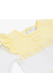 Moon 100% Cotton Hearts Sleepsuit for Baby Girls, 0-1 Months, Yellow/White