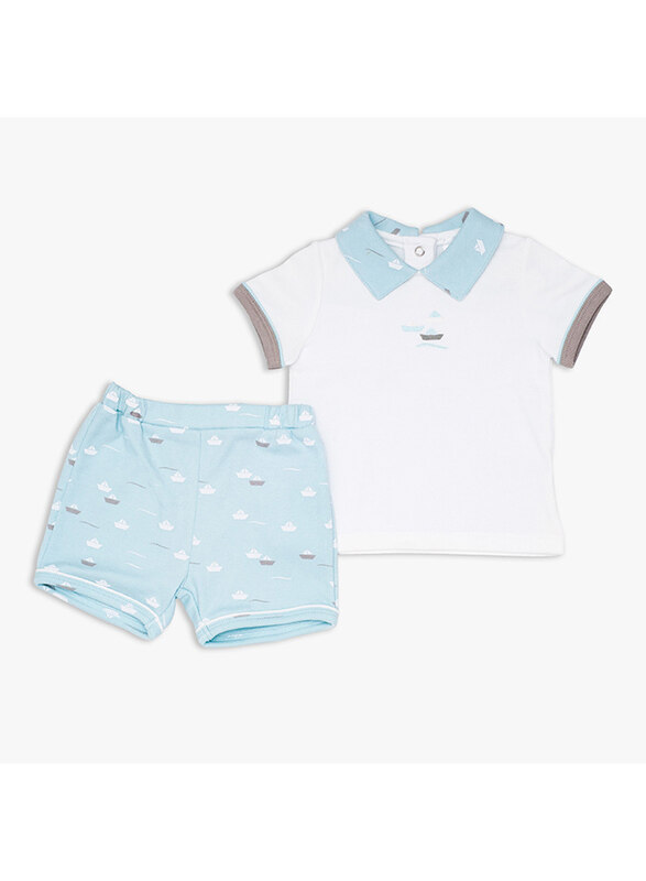 

Moon Little Boat 100% Cotton T-Shirt and Shorts Set for Baby Boys, 0-3 Months, Teal