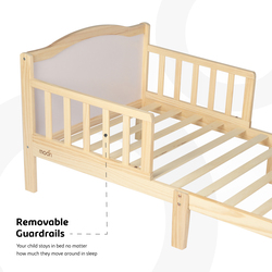 Moon Wooden Toddler Bed with Mattress, Natural Wood