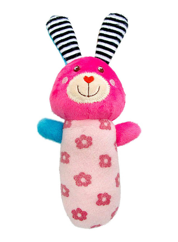Moon Soft Stretchy Knitted Cotton Zig Zag Swaddle + Moon Soft Bunny Rattle Toy, 0-18 Months, Pink