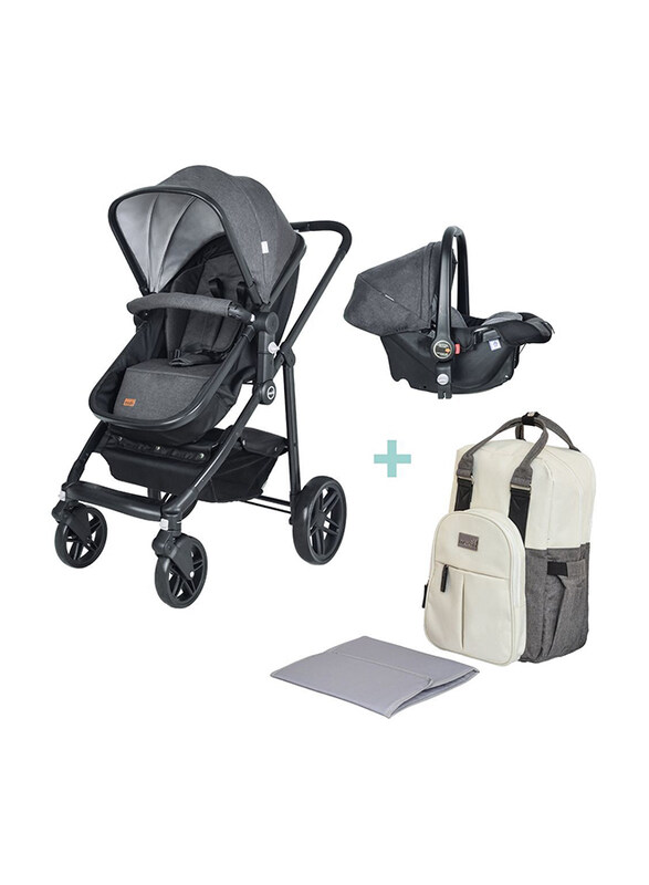 Moon Tres 3-in-1 Travel System with Luca Diaper Backpack, Grey/White