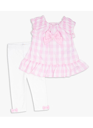 Moon 100% Cotton Gingham Tunic Top and Leggings Set for Baby Girls, 9-12 Months, Pink