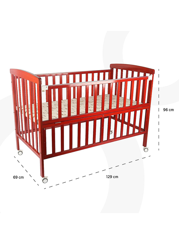 Moon Wooden Portable Crib 3 Level Height Adjustment with Folding Rail, Brown