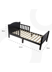 Moon Wooden Toddler Bed with Safety Guard Rail, Ages 3 years to 12 Years, 143 x 73 x 60cm, Dark Chocolate