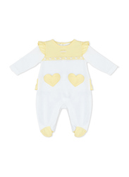 Moon Lemon Hearts Cotton Sleepsuit for Baby Girls, 1-3 Months, Yellow/White