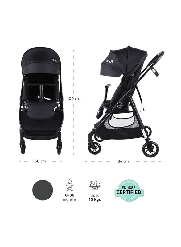 Moon Revo 360° Rotatable Travel Cabin Baby Stroller with Reversible Seat and Extendable Canopy, Black