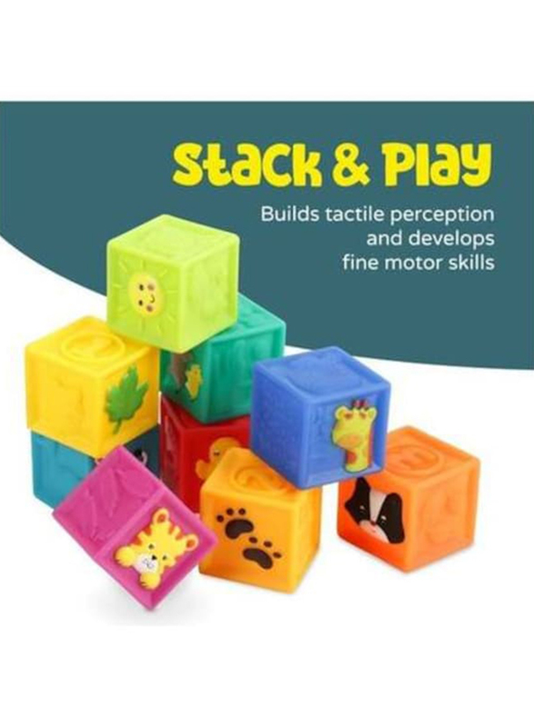 Moon 9-Piece Baby Stacking Blocks Sensory Toys Set with Textured Balls Number Block Cubes & Animal Toys, Multicolour