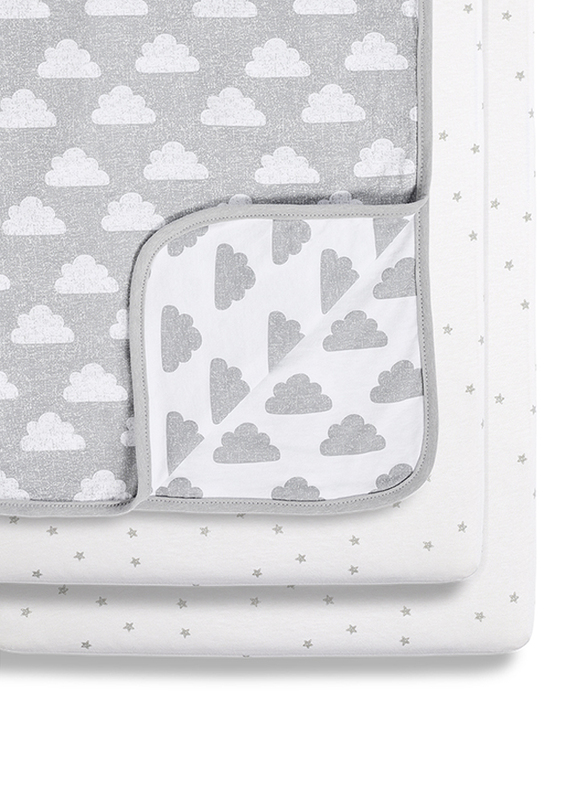 Snuz Pod Fitted Sheets & Baby Blanket Light Breathable & 100% Soft Jersey Cotton Crib Bedding Set, 3 Piece, Cloud Nine