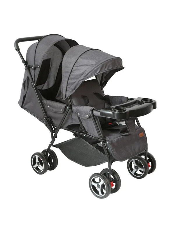 

Moon Magnum Tandem Easy Fold Twin Travel Stroller, Black/Grey Dots