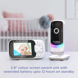 Hubble Nursery View Glow 2.8'' Baby Video Monitor with High Sensitivity Microphone, Infrared Night Vision, White