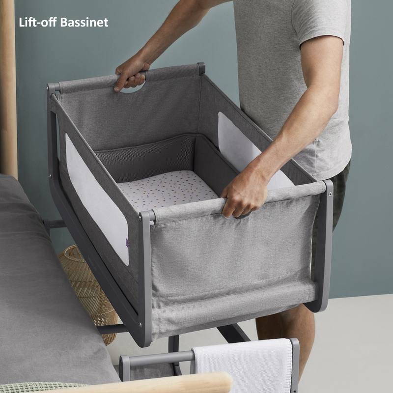 Snuz Pod 4 Baby Bedside Crib Safety Tested Breathable Mattress & Dual View Mesh Windows, 100 x 95 x 49cm, Urban