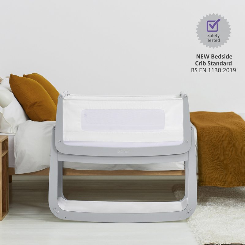 Snuz Pod 4 Baby Bedside Crib Safety Tested Breathable Mattress & Dual View Mesh Windows, 100 x 95 x 49cm, Dove
