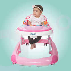 Moon Pace Anti-Fall Brake Pads Baby Walker with Music and Sound, 6 Months +, Pink