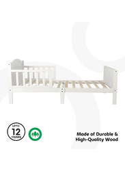 Moon Wooden Toddler Bed with Safety Guard Rail, Ages 3 years to 12 Years, 143 x 73 x 60cm, White