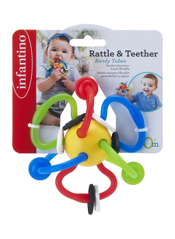 Infantino Rattle & Teether Bendy Tubes for Baby, Multicolour
