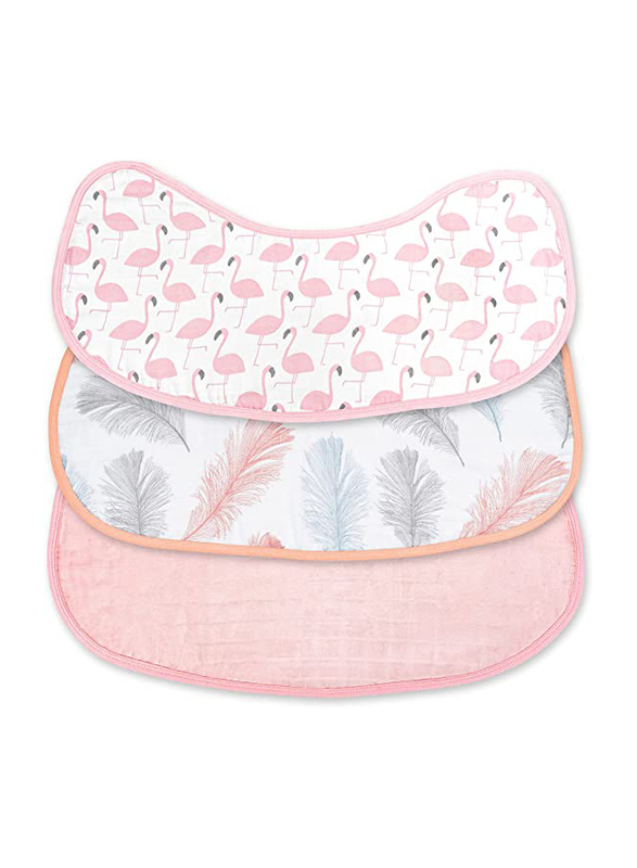 Moon Flamingo & Feather Print Organic 8-Layer Ultra Absorbent Burping Cloth, Newborn, 3 Pieces, Multicolour