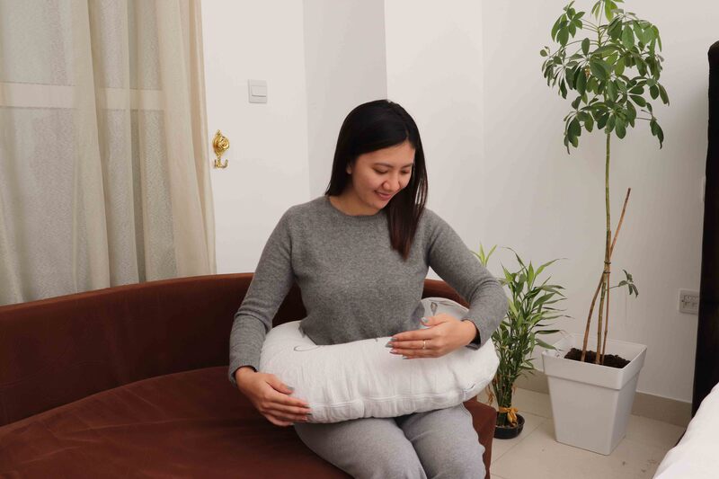 Moon Bamboo Rayon Feeding Pillow, White/Brown