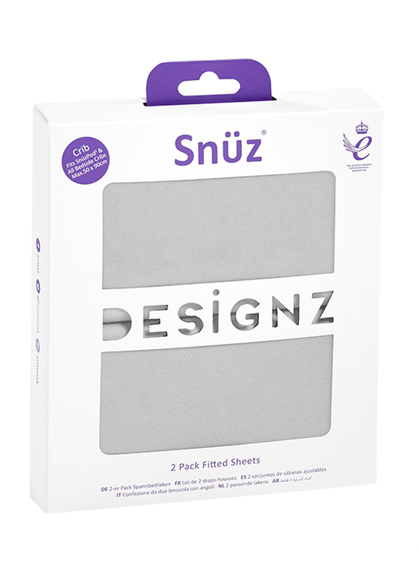 Snuz Pod Light Breathable & 100% Soft Jersey Cotton Crib Fitted Sheets, 2 Piece, Grey