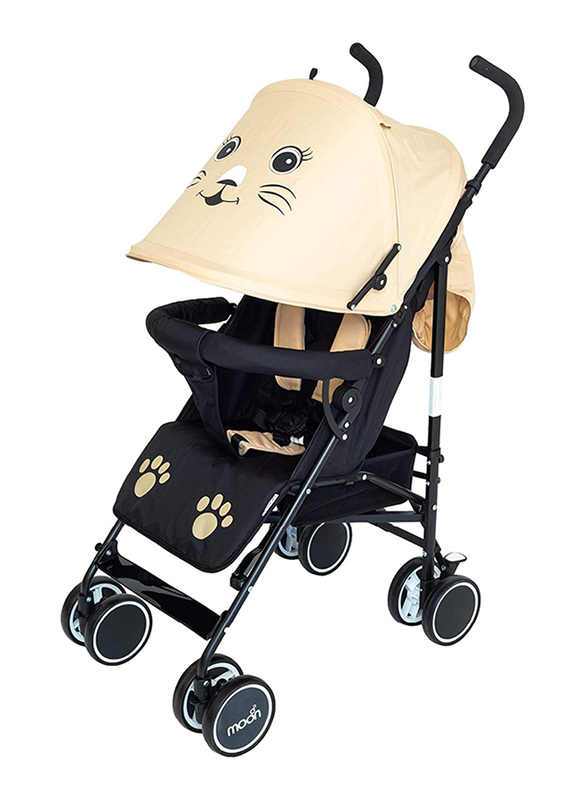 Moon Safari Character Cat Design Large Sun Canopy Single Baby Stroller 3 Months +, Beige/Black