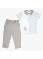 Moon Little Boat 100% Cotton Polo T-Shirt and Long Pant Set for Baby Boys, 9-12 Months, Teal