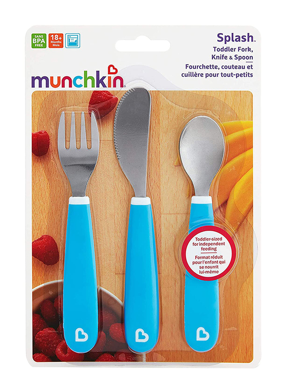 Munchkin Splash Fork Knife Spoon Set, 3 Piece, Blue