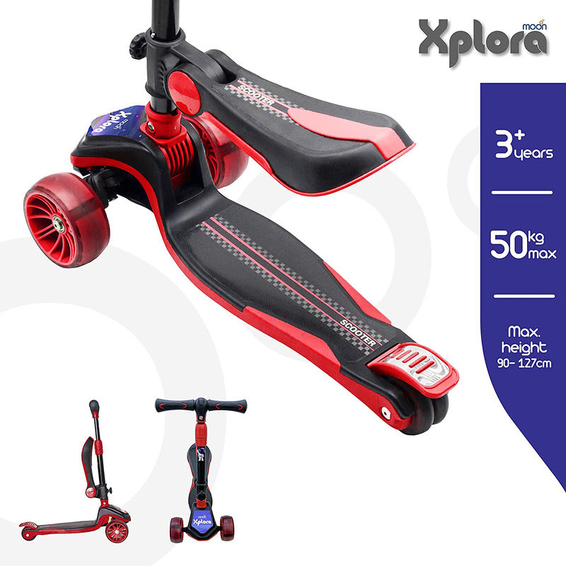 Moon Xplora Foldable Scooter with Seat for Toddler, Ages 3+, Red/Black