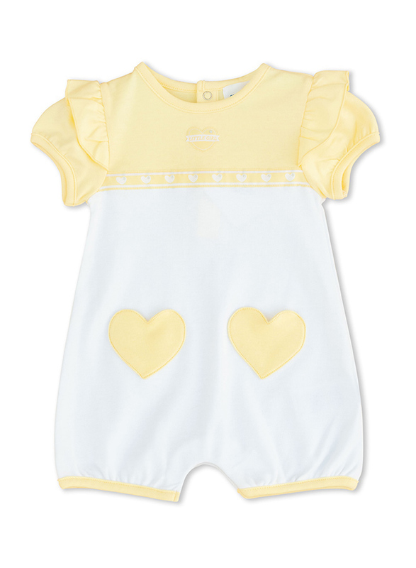 Moon Lemon Hearts Cotton Short Sleeves Romper for Baby Girls, 0-3 Months, Yellow