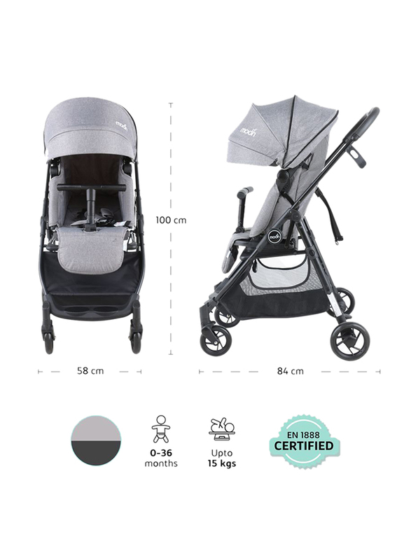Moon Revo 360° Rotatable Travel Cabin Baby Stroller with Reversible Seat and Extendable Canopy, Grey