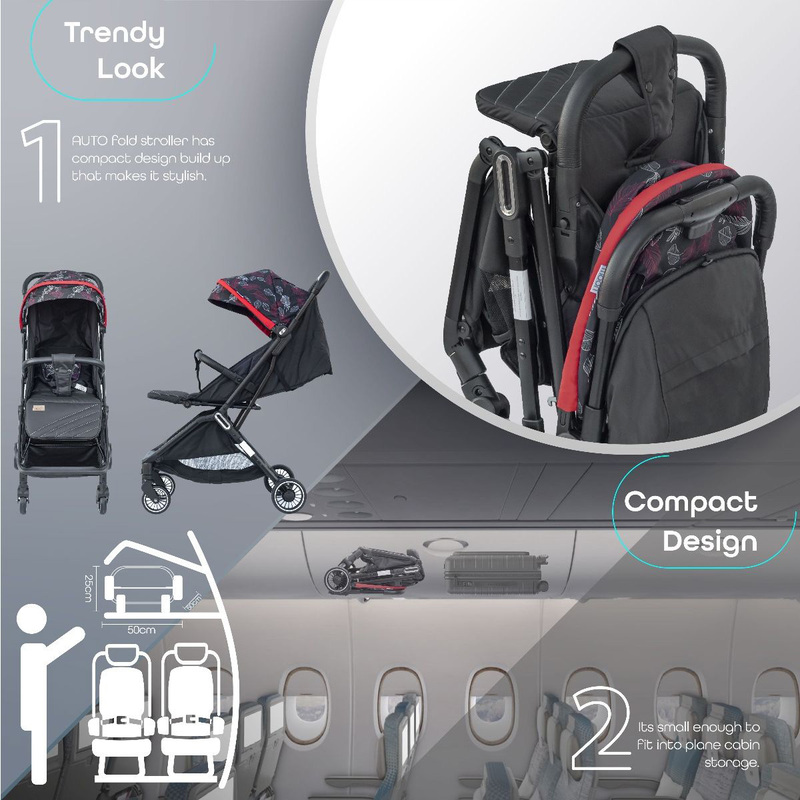 Moon Pronto Auto fold Light Weight Compact Travel Cabin Baby Stroller, Leaf Pattern