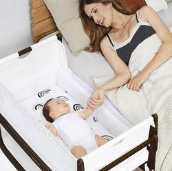 Snuz Pod 4 Baby Bedside Crib Safety Tested Breathable Mattress & Dual View Mesh Windows, 100 x 95 x 49cm, Espresso